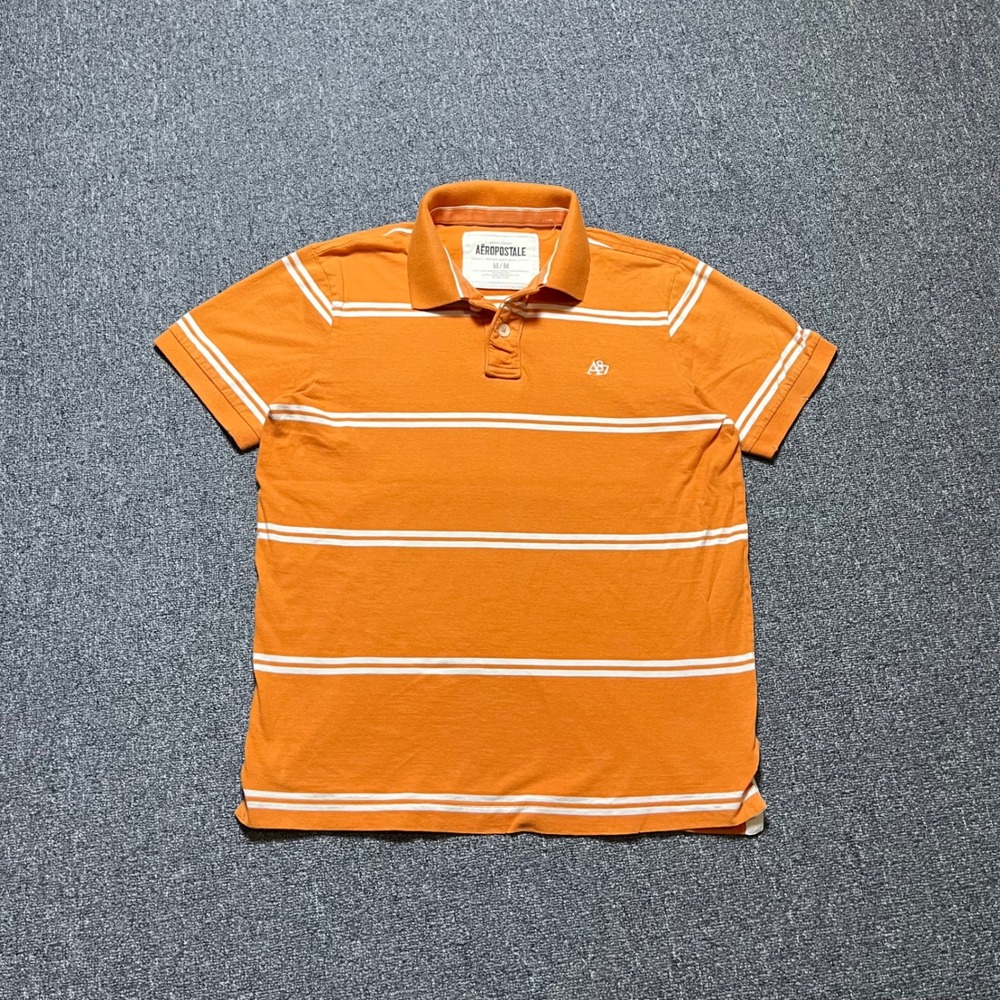 Aeropostale Polo Shirt Size M Orange Striped Short Sleeve A87 Logo Casual Mall